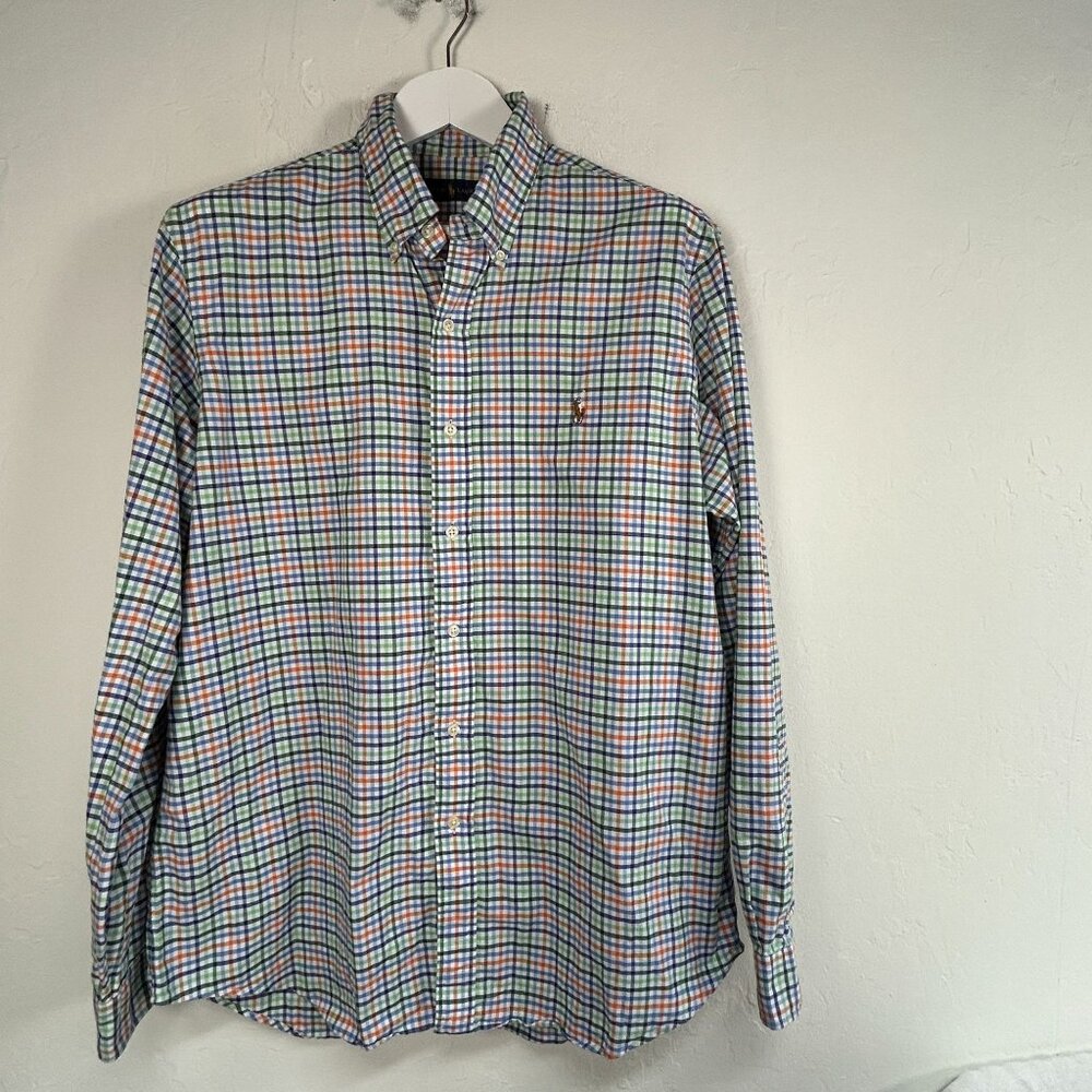 Ralph Lauren Mens Multicolor Gingham Button-Down Shirt Large Cotton Long Sleeve